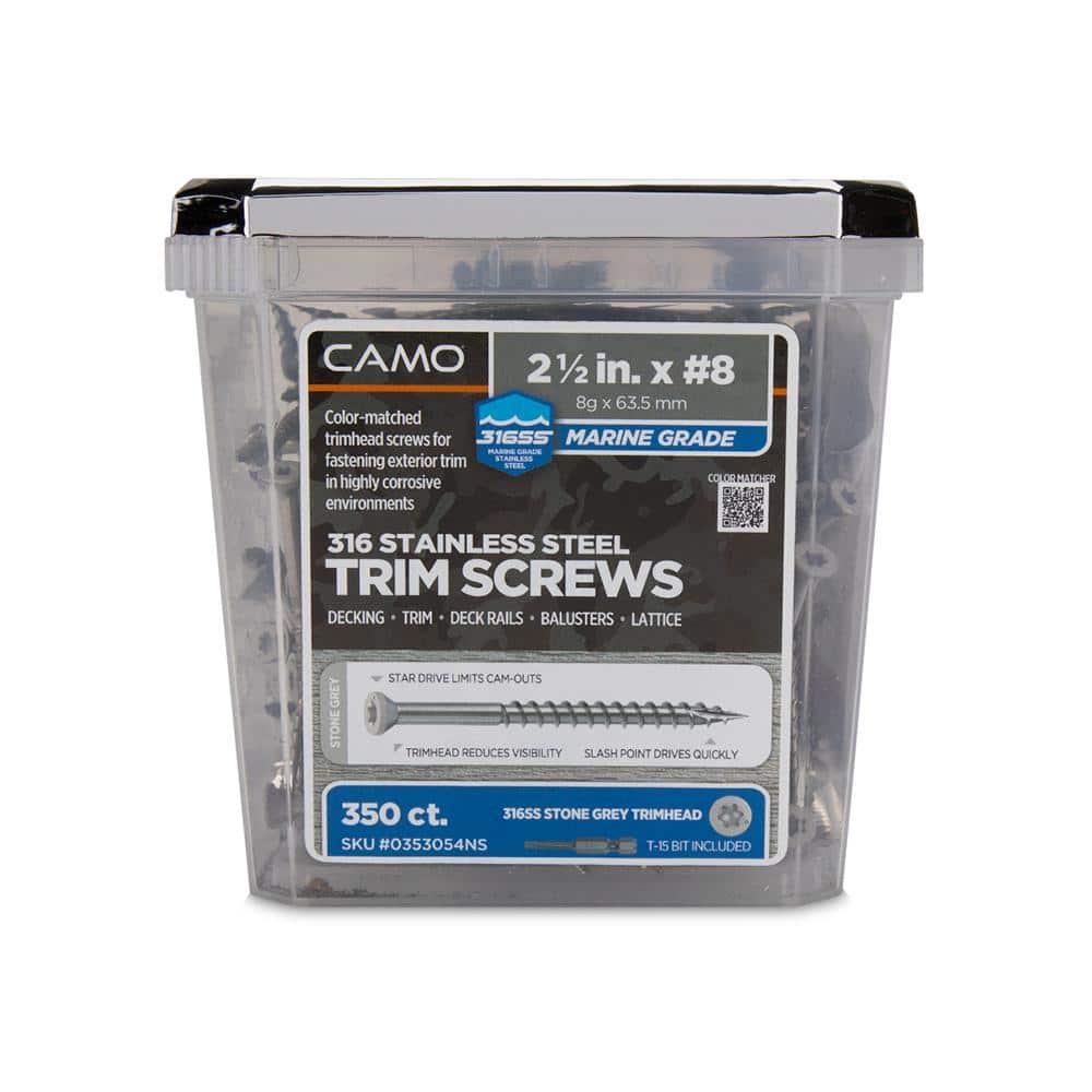 2-1/2 in. #8 316 Stainless Steel Stone Gray Premium Star Drive Trim Screws (350-Count) - Hercitys