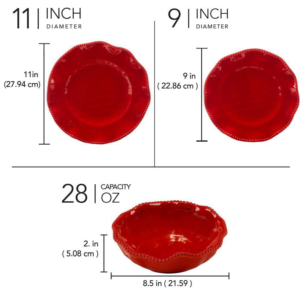 12-Piece Melamine Perlette Red Melamine Dinnerware Set - Hercitys