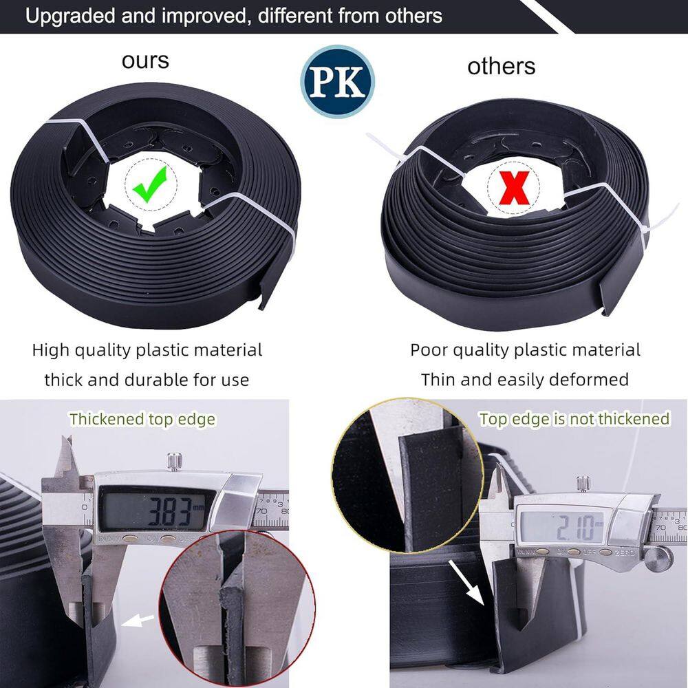 40 ft. x 2 in. Black Plastic Garden Landscape Polyethylene Edging with 40 Spikes for Lawn - Hercitys