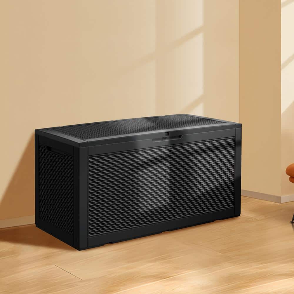 100 Gal. Black Outdoor Resin Waterproof Deck Box with Lockable Lid - Hercitys