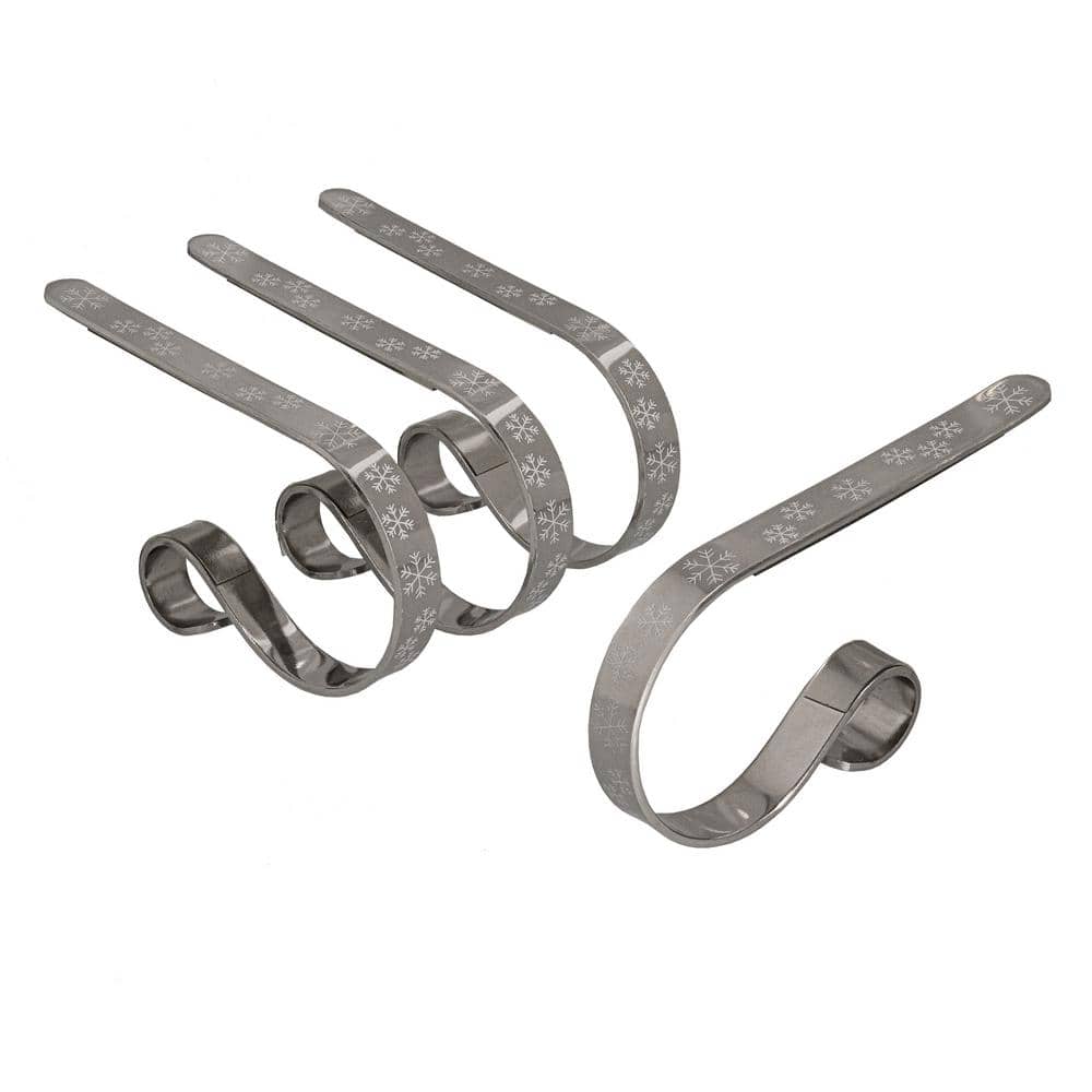 2.5 in. Metal Silver with White Snowflakes MantleClip Stocking Holder (4-Pack) - Hercitys