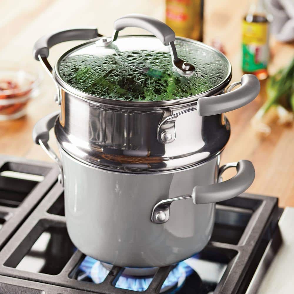 3 qt. Classic Brights Aluminum Nonstick Sauce Pot and Steamer Insert Set, Sea Salt Gray Gradient - Hercitys