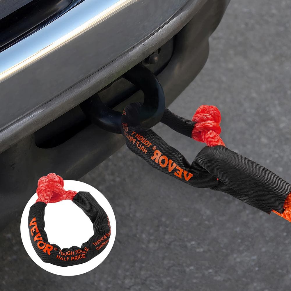 2x Synthetic Soft Shackle Cables 1/2 in. x 22 in. 20 T Breaking Strength Recovery Tow Shackles Tow Rope Red - Hercitys