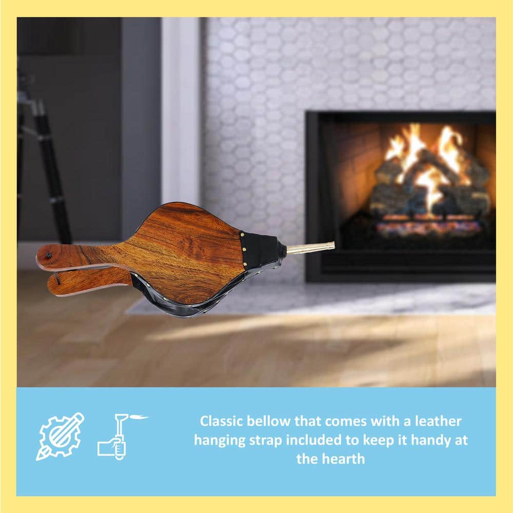 18.25 in. L Natural Wood Black and Brass Large Classic Fire-Starting Bellow - Hercitys
