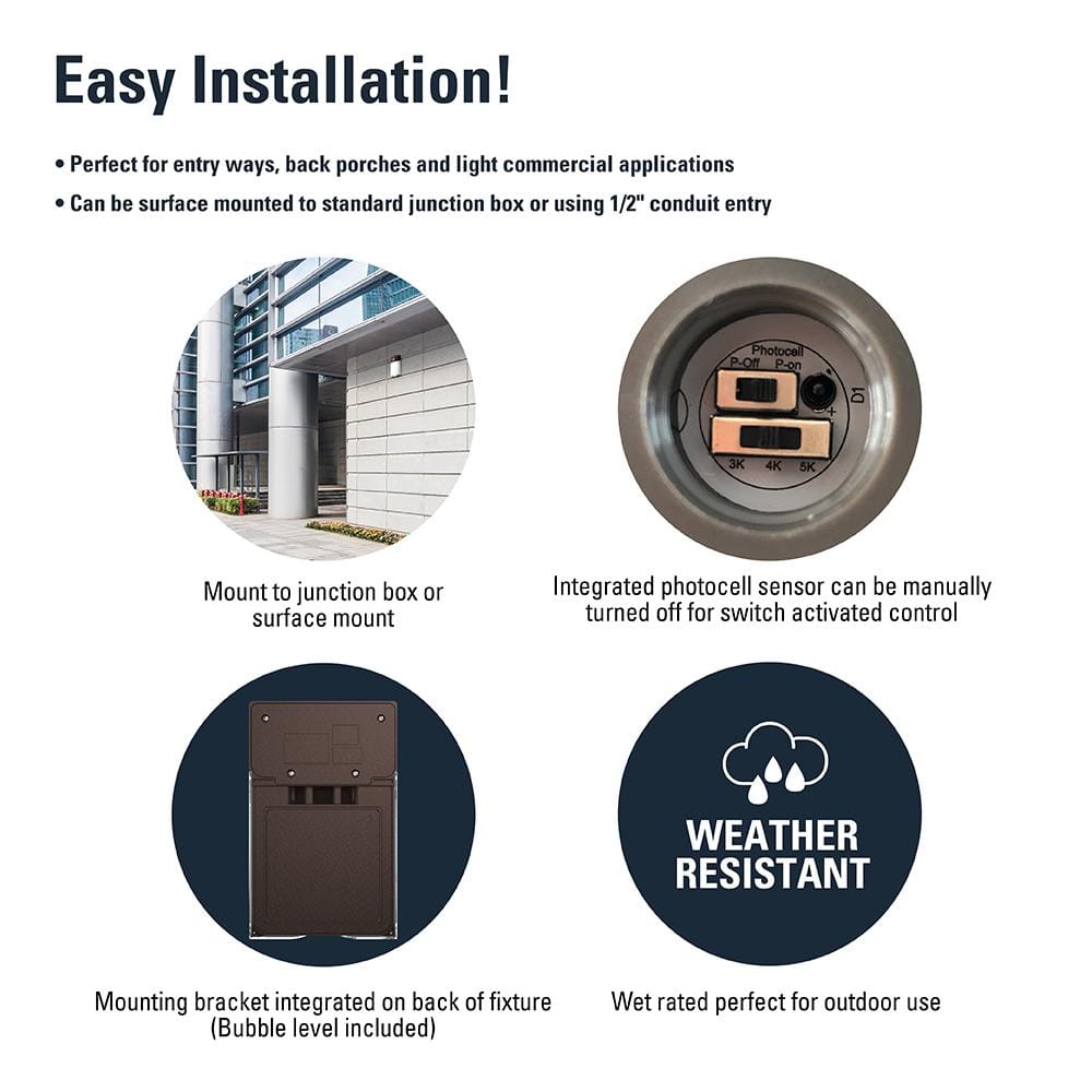 150- Watt Equivalent, Integrated LED, Bronze Finish, Dusk to Dawn Mini Wall Pack Light, Selectable CCT 3000K/4000K/5000K - Hercitys