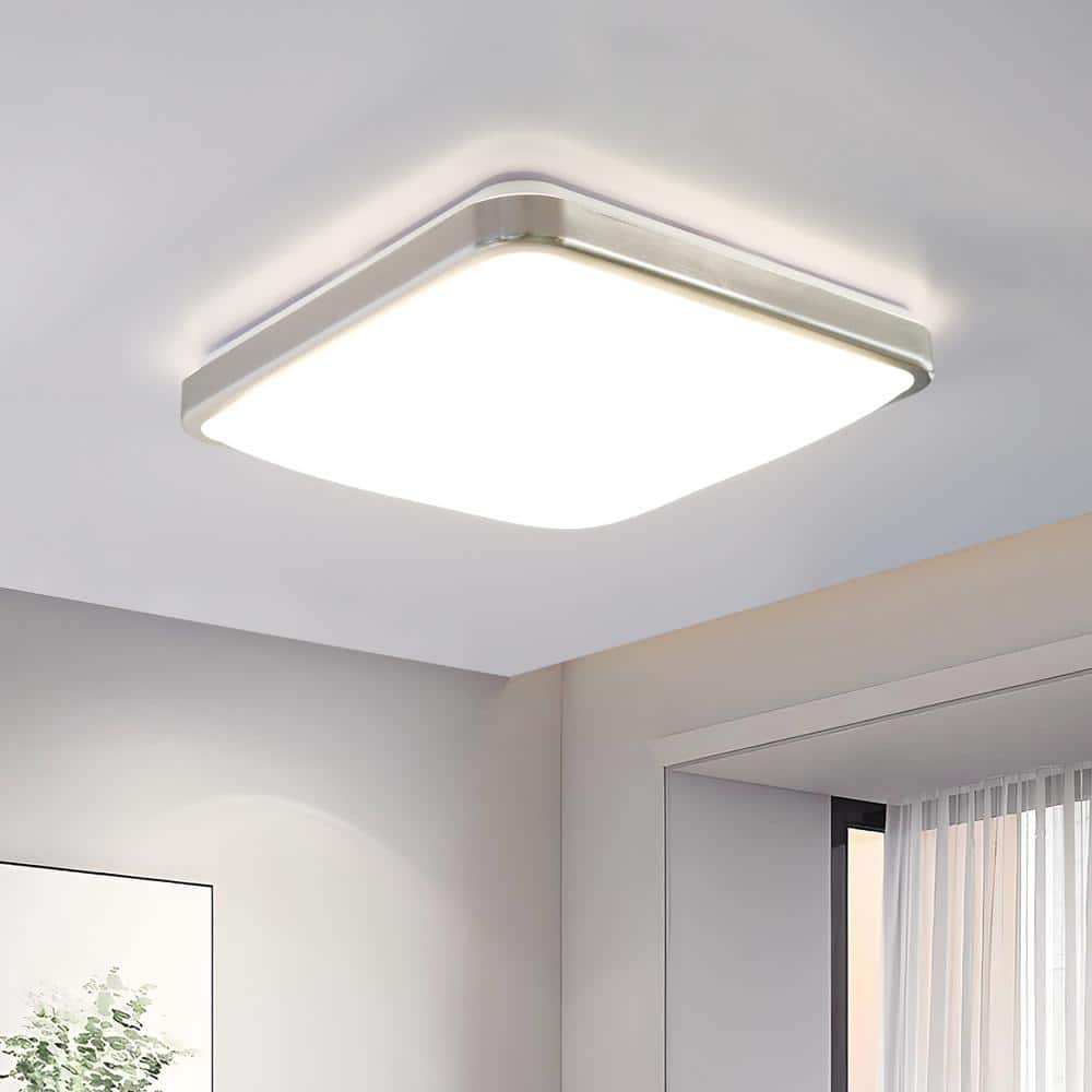 14 in. Brushed Nickel Dimmable LED Square Flush Mount Ceiling Light 4000K - Hercitys
