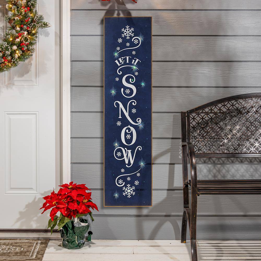 47.2 in. Battery Operated Lighted Wood Let it Snow Porch Sign with Easel - Hercitys