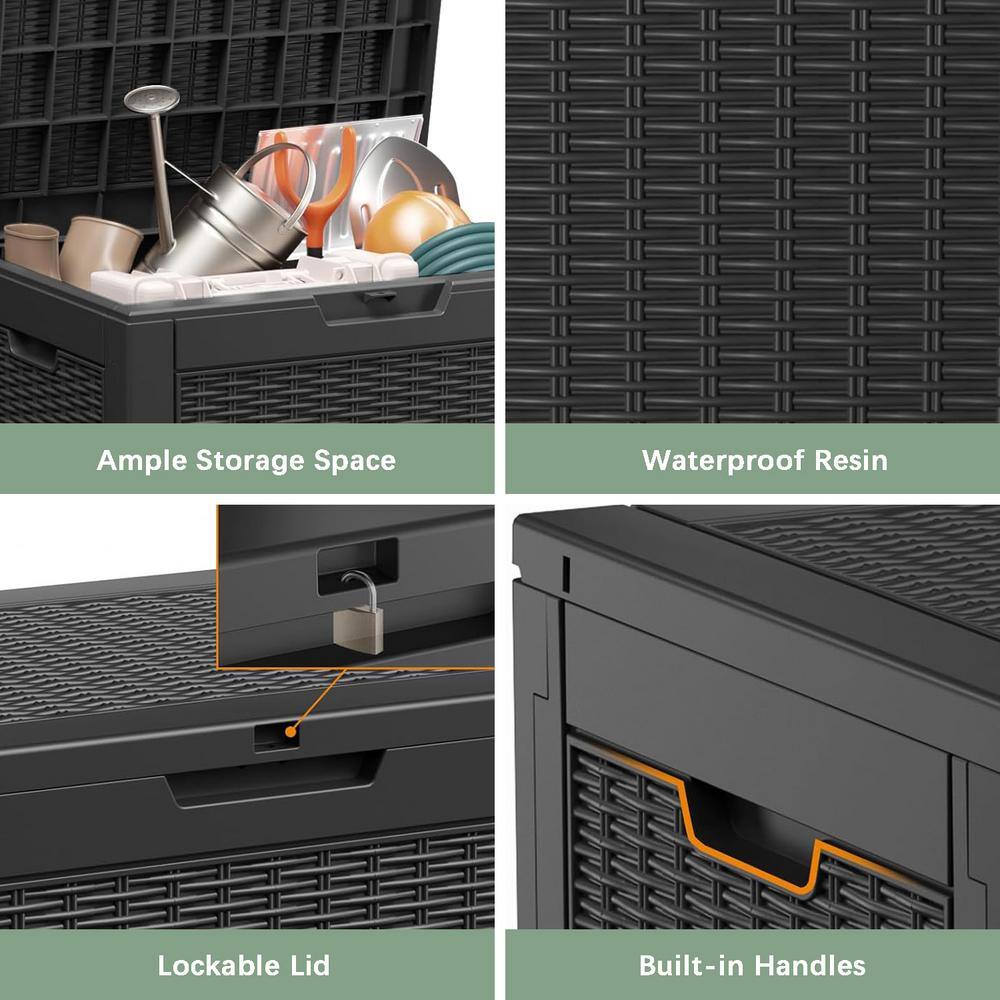 30 Gal. Black Resin Deck Box Waterproof with Lockable Lid - Hercitys