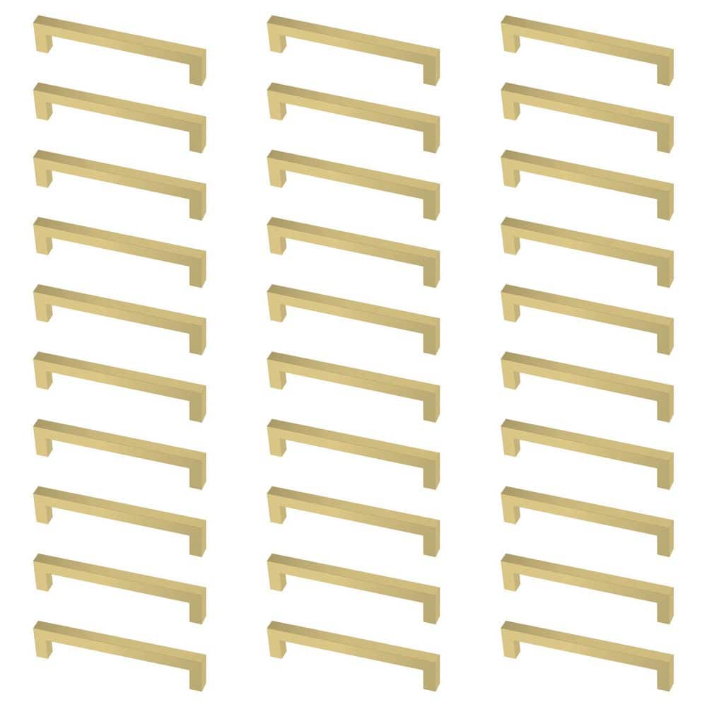 30-Pack Simple Modern Square 5-1/16 in. (128 mm) Modern Satin Gold Cabinet Drawer Pulls - Hercitys