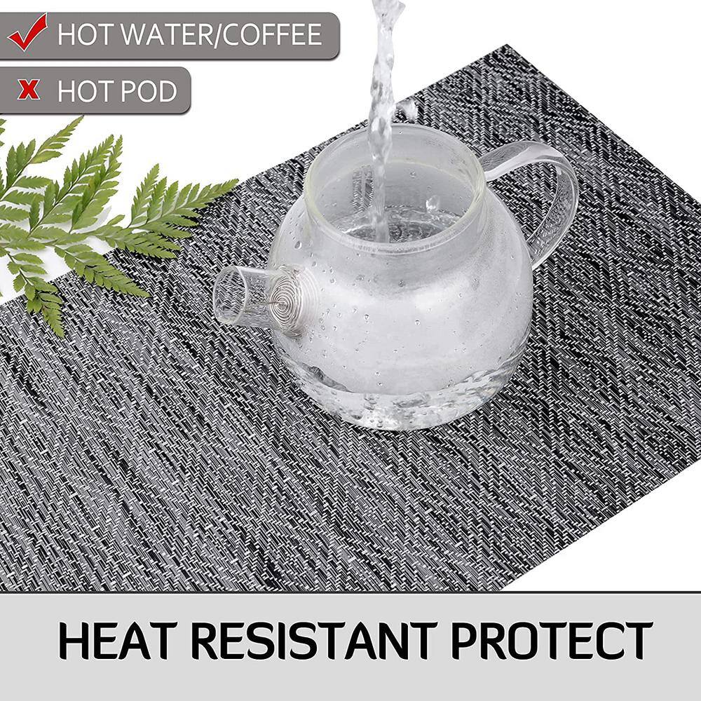 18 in. x 12 in. Black Crossweave Vinyl Placemat (Set of 4) - Hercitys