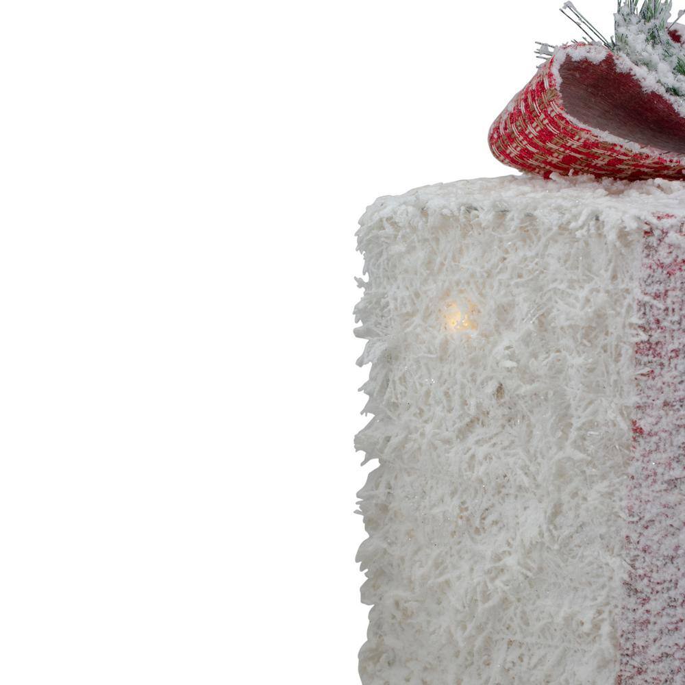 10 in. Frosted Rattan Christmas Gift Boxes With Pinec1s Set Of 3 LED - Hercitys