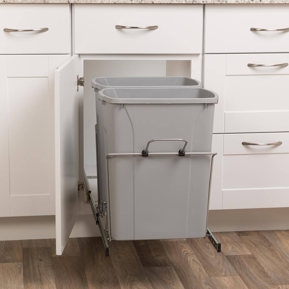 18-13/16 in. H x 14-3/8 in. W x 22 in. D 28.75 Qt. In-Cabinet Double Bottom-Mount Pull-Out Trash Can - Hercitys