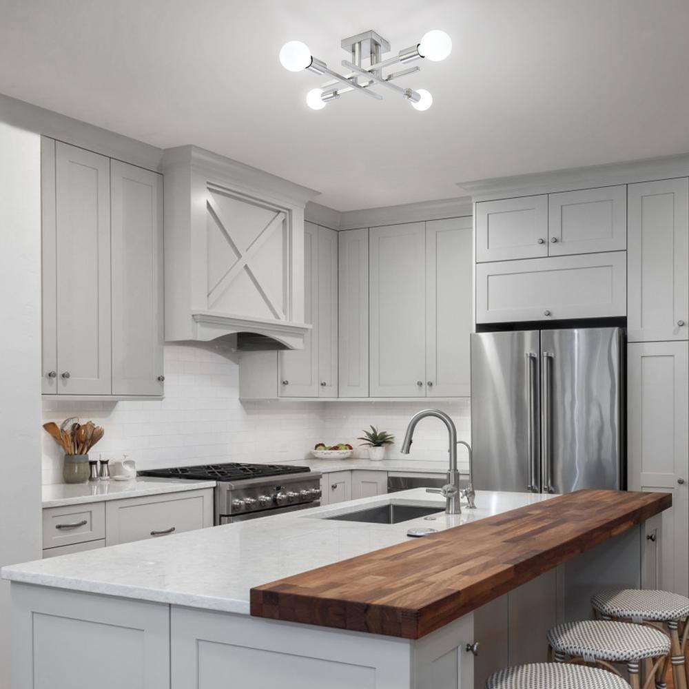 18.11 in. 4-Light Nickel Modern Sputnik Semi- Flush Mount Ceiling Lights with No Bulbs Included - Hercitys