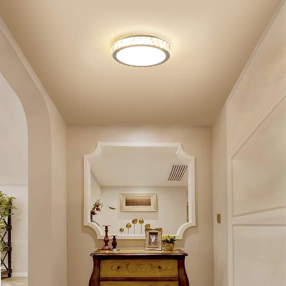 13.8 in. 1-Light Integrated LED Transparent Nordic Embedded Crystal Chandelier Flush Mount for Bedroom Dining Room - Hercitys