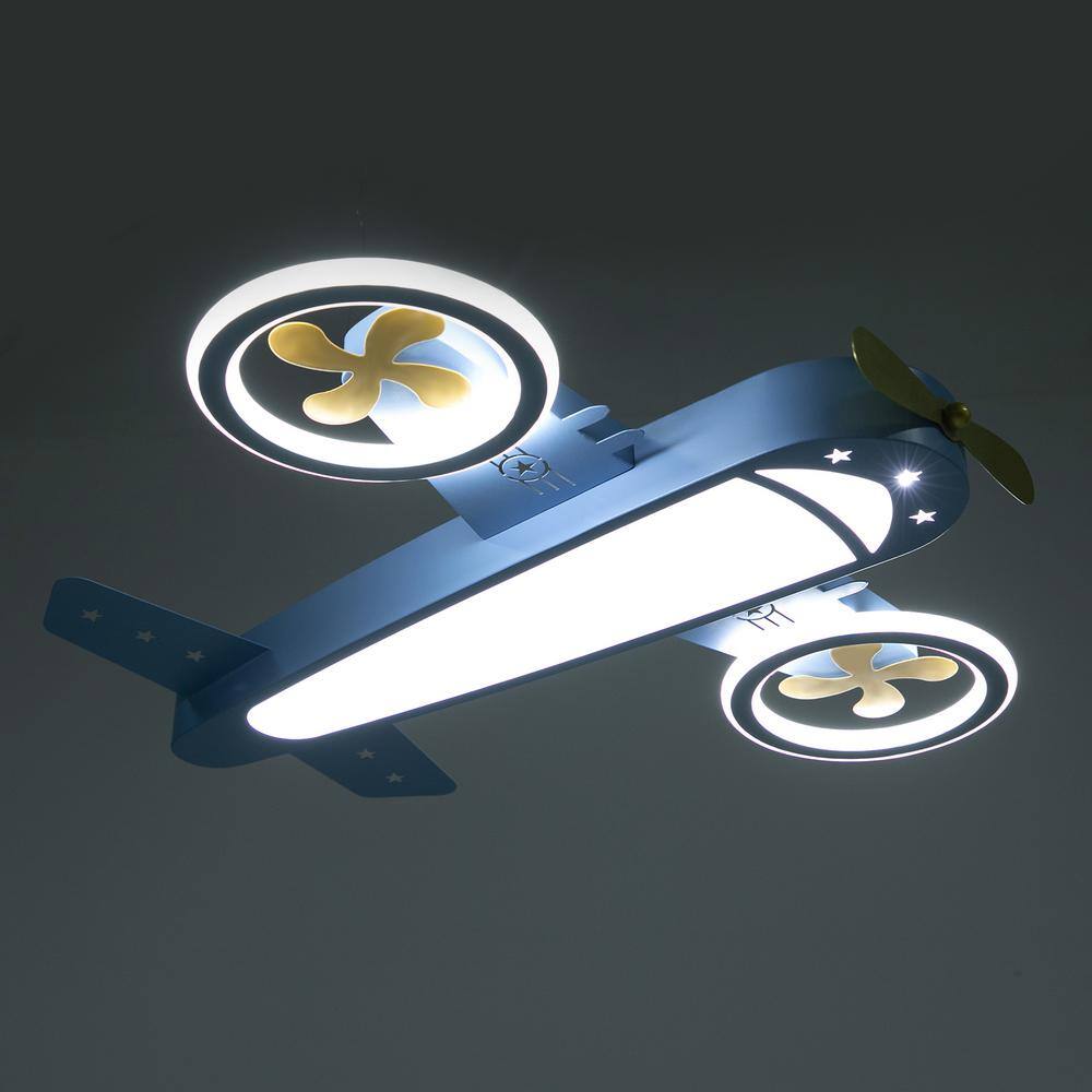 23.62 in. Blue and Gold Creative Airplane-Shaped Dimmable Flush Mount Ceiling Light with Remote and Integrated LED Light - Hercitys