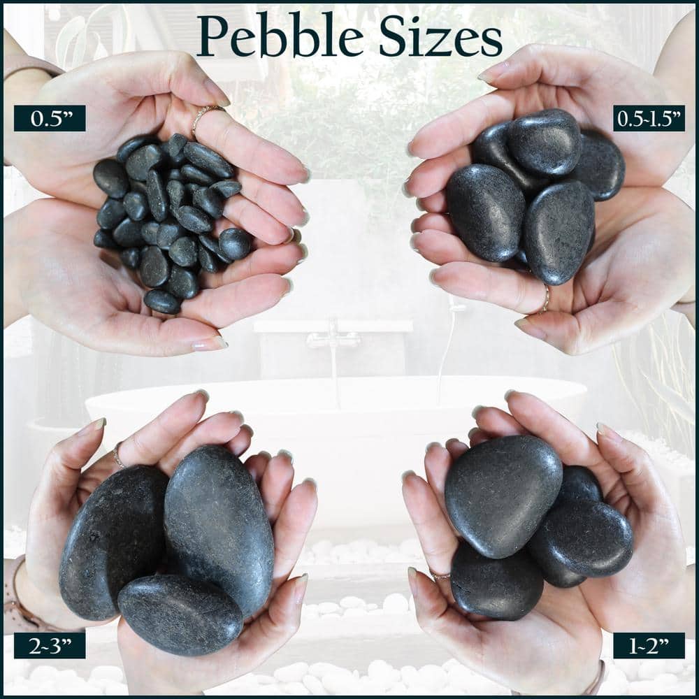 1 in. to 2 in., 20 lb. Medium Black Super Polished Pebbles - Hercitys