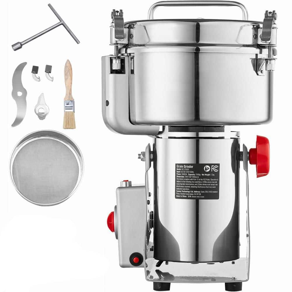 2000g Electric Grain Mill Grinder, 3400-Watt High-Speed Commercial Spice Pulverizer, Stainless Steel Swing Type - Hercitys