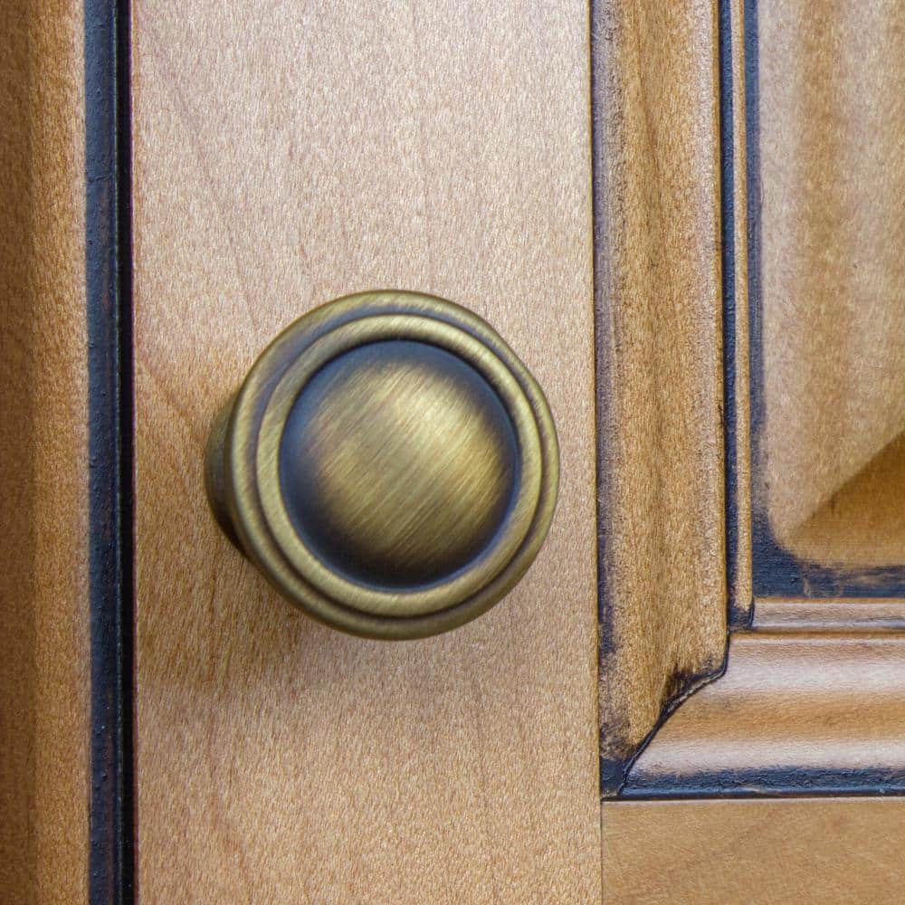 1 in. Dia Antique Brass Round Deco Cabinet Knobs (10-Pack) - Hercitys