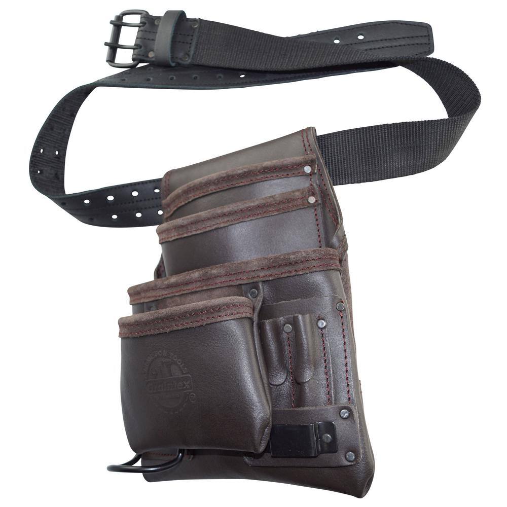 10-Pocket Oil Tanned Leather Nail and Tool Pouch with Belt - Hercitys