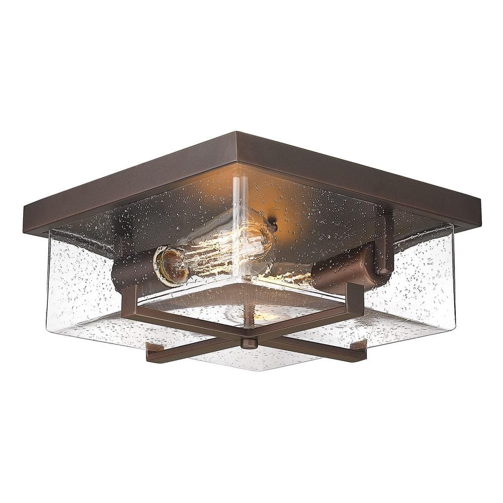 11 in. 2-Light Gold Flush Mount With Frosted Glass Shade and No Bulbs - Hercitys