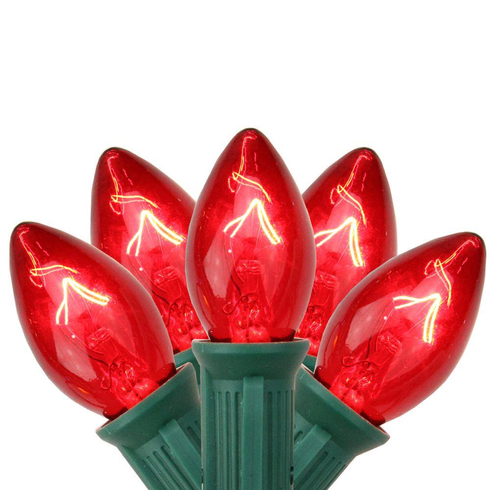 25-Light Transparent Red C7 Incandescent Christmas Lights 12 in. Spacing with Green Wire - Hercitys