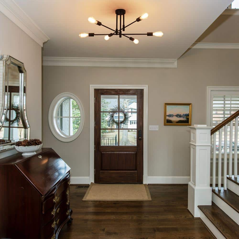 27.56 in. 6-Light Black Sputnik Semi- Flush Mount Ceiling Lights with 360°Rotatable Light Arm - Hercitys