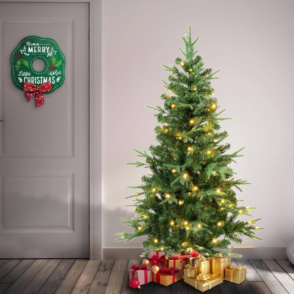 4 1/2′ Feel-Real Duxbury Light Green Mixed Hinged Artificial Christmas Tree w/120 Warm White LED Lights - Hercitys