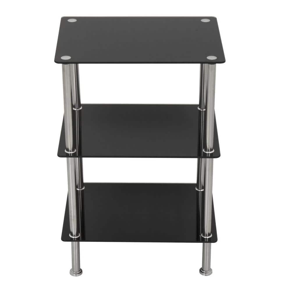 15.7 in. W x 11.8 in. D Small 3-Tier Shelving Unit in Black Glass and Chrome - Hercitys