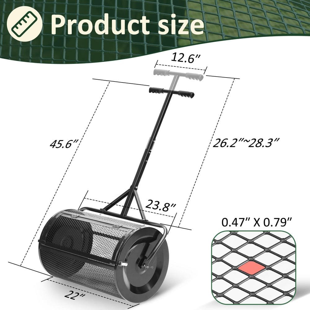 24 in.Compost Peat Moss Spreader, Heavy-Duty Metal Mesh Spreader with Adjustable Handle in Black - Hercitys