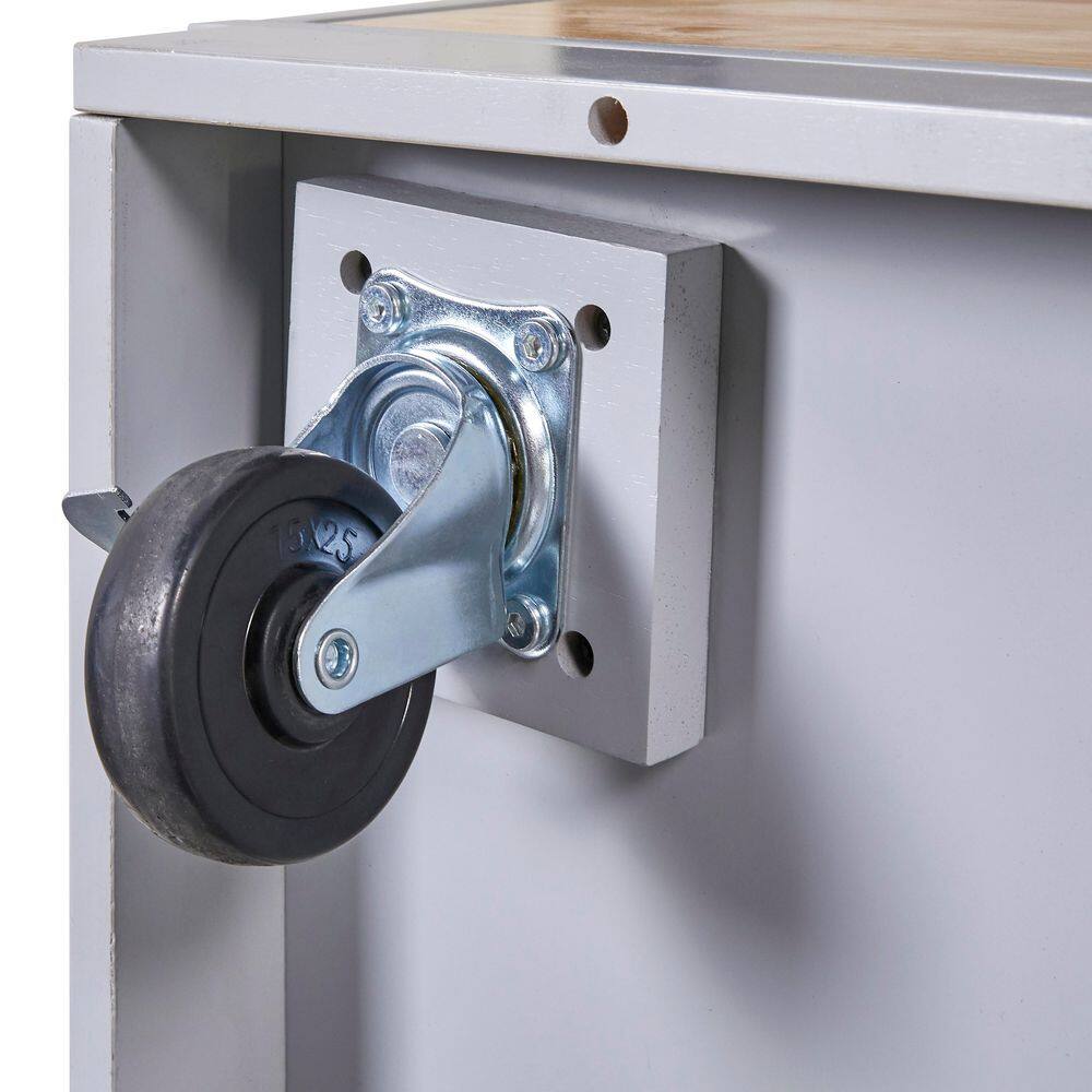 2-Sided Rolling Kitchen Cart with Wheels, Wood Top, Wine and Spice Rack, 2-Drawers, 3-Open Compartments in Blue - Hercitys