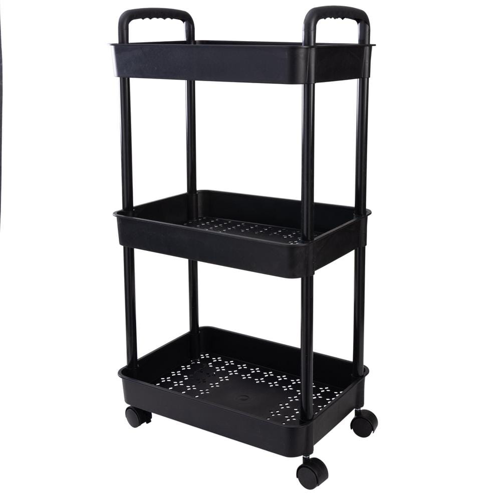 3-Tier Rolling Basket Cart in Black - Hercitys