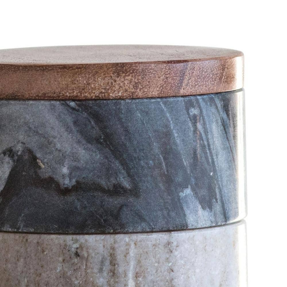 4 .05 oz. Gray Marble Marble Stacking Pinch Pots Condiment Servers with Acacia Wood Lid (Set of 3 - Hercitys