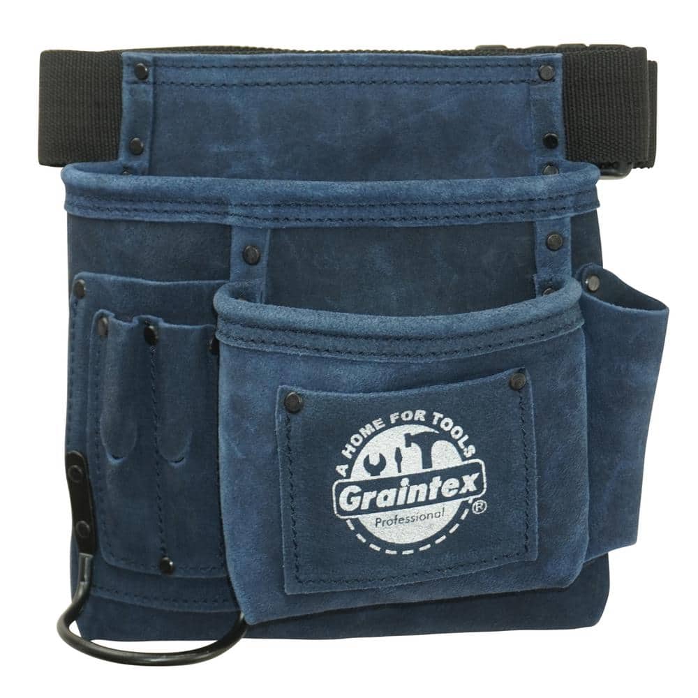5-Pocket Navy Blue Nail and Tool Pouch with Belt Suede leather - Hercitys