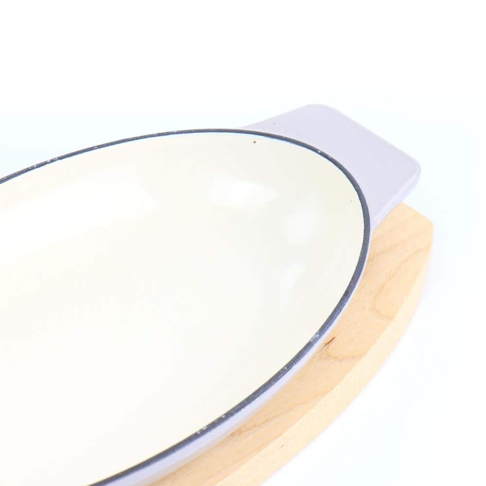 32 Ounce Oval Cast Iron Au Gratin Birch Wood Trivet Set - Hercitys