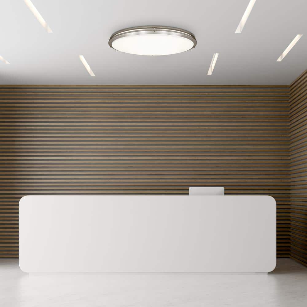 32 in. Oval LED Ceiling Mount Fixture, Dual Ring Satin Nickel, Dimmable, 3 CCT 3000K-5000K, 5500 Lumens - Hercitys