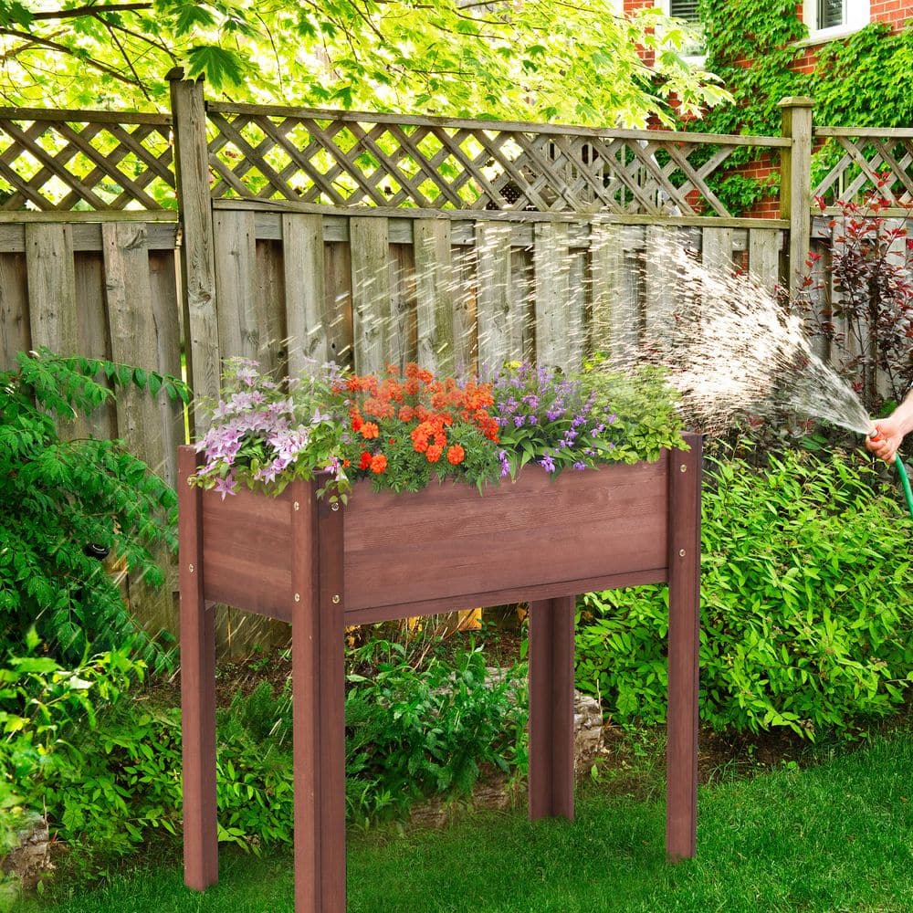 29 in. W x 14 in. D x 8.5 in. H Coffee Solid Wood Raised Garden Bed, Raised Planter Box - Hercitys