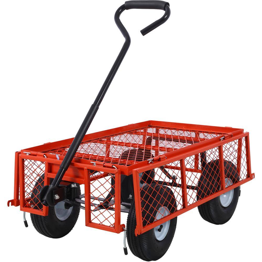 3 Cu. Ft. Red Steel Garden Cart, Wagon Cart, Removable Side Steel Mesh - Hercitys