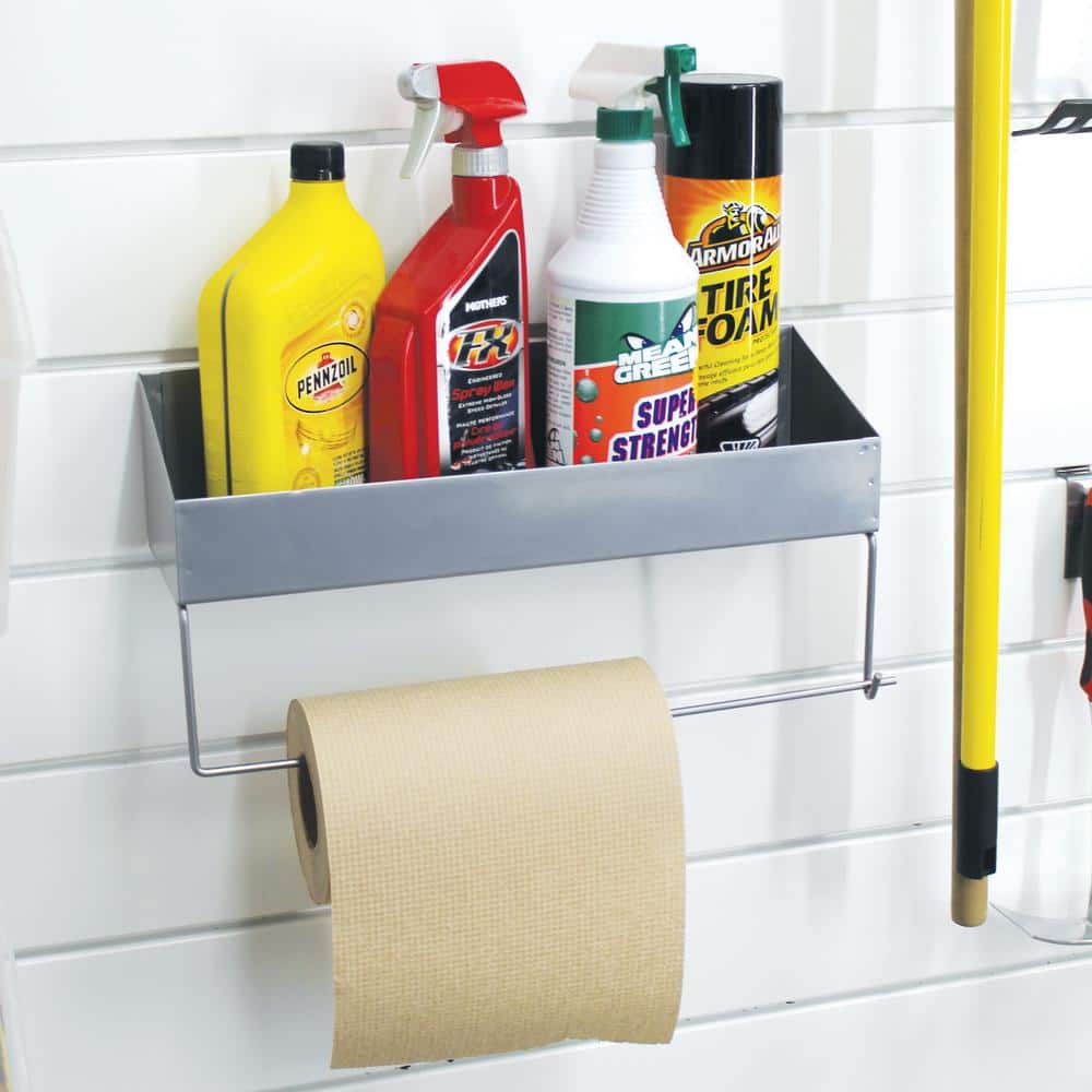 16.5 in. H x 5.5 in. W x 10 in. D Slatwall Shelf and Paper Towel Holder - Hercitys