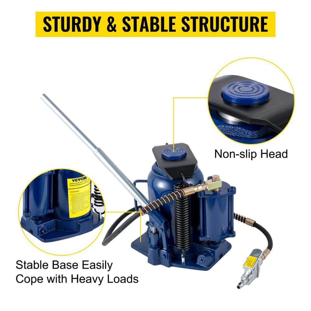 32-Ton Air Hydraulic Bottle Jack Pneumatic/Manual Dual Operation High Lift Pneumatic Hydraulic Bottle Jack - Hercitys