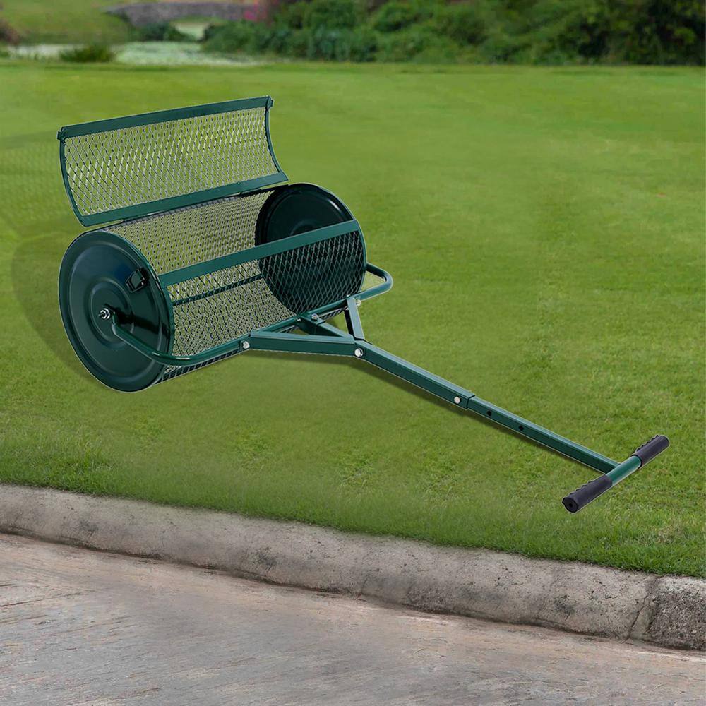 24 in. Steel Handle Peat Moss Spreader, Metal Compost Spreader Metal Mesh (Dia 15.7 in.) - Hercitys