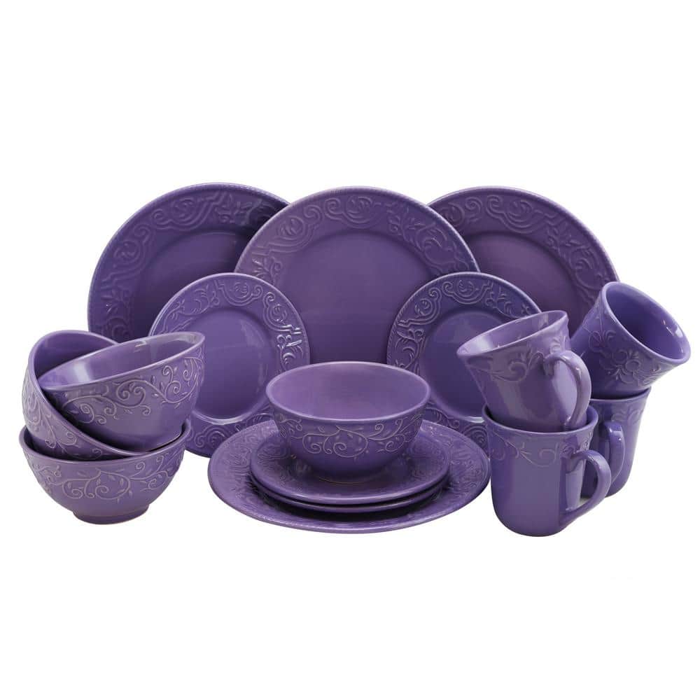 16-Piece Traditional Lilac Stoneware Dinnerware Set (Service for 4) - Hercitys