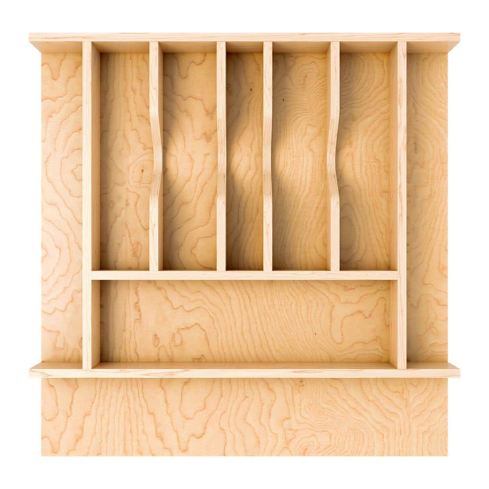 2.36 in. H x 19.25 in. W x 19.49 in. D Light Brown Wooden Utensil Drawer Insert - Hercitys
