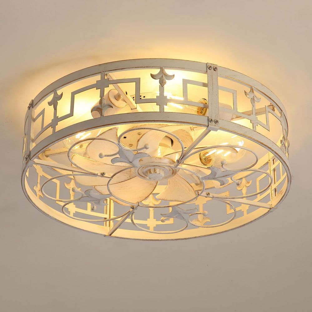 20 in. Indoor Gold/White Enclose Ceiling Fan with Light Kit and Remote Control Included - Hercitys