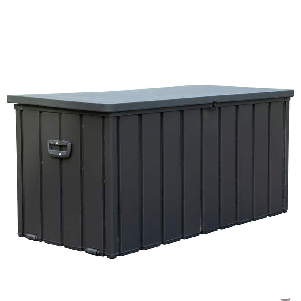 100 Gallon Outdoor Waterproof Storage Deck Box with Pneumatic Lid, Lockable, for Outdoor Cushions, Pillows, Dark Gray - Hercitys