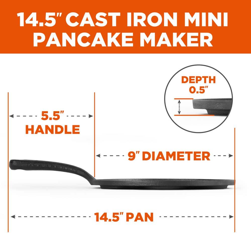 14.5 in. Pre-Seasoned Cast Iron Mini Pancake Maker - Hercitys