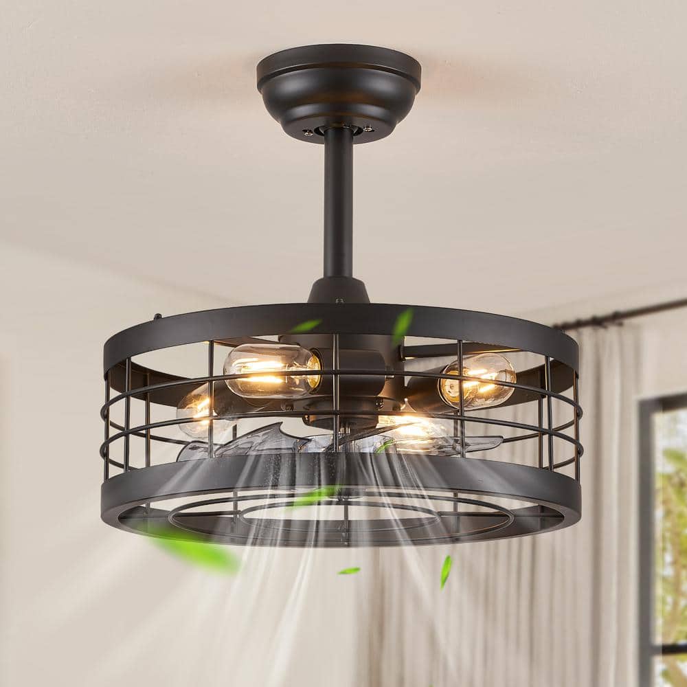 16.5 in. Indoor Black Ceiling Fan Caged Ceiling Fan with Lights and Remote Industrial Enclosed Ceiling Fan - Hercitys
