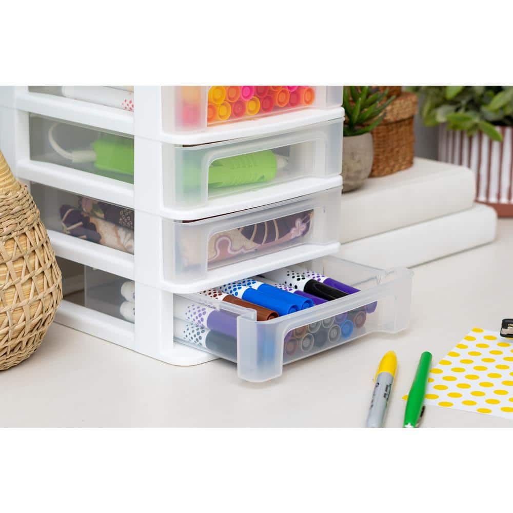 12.3 in. W x 10.5 in. H Compact Desktop System with 4-Drawers in White - Hercitys