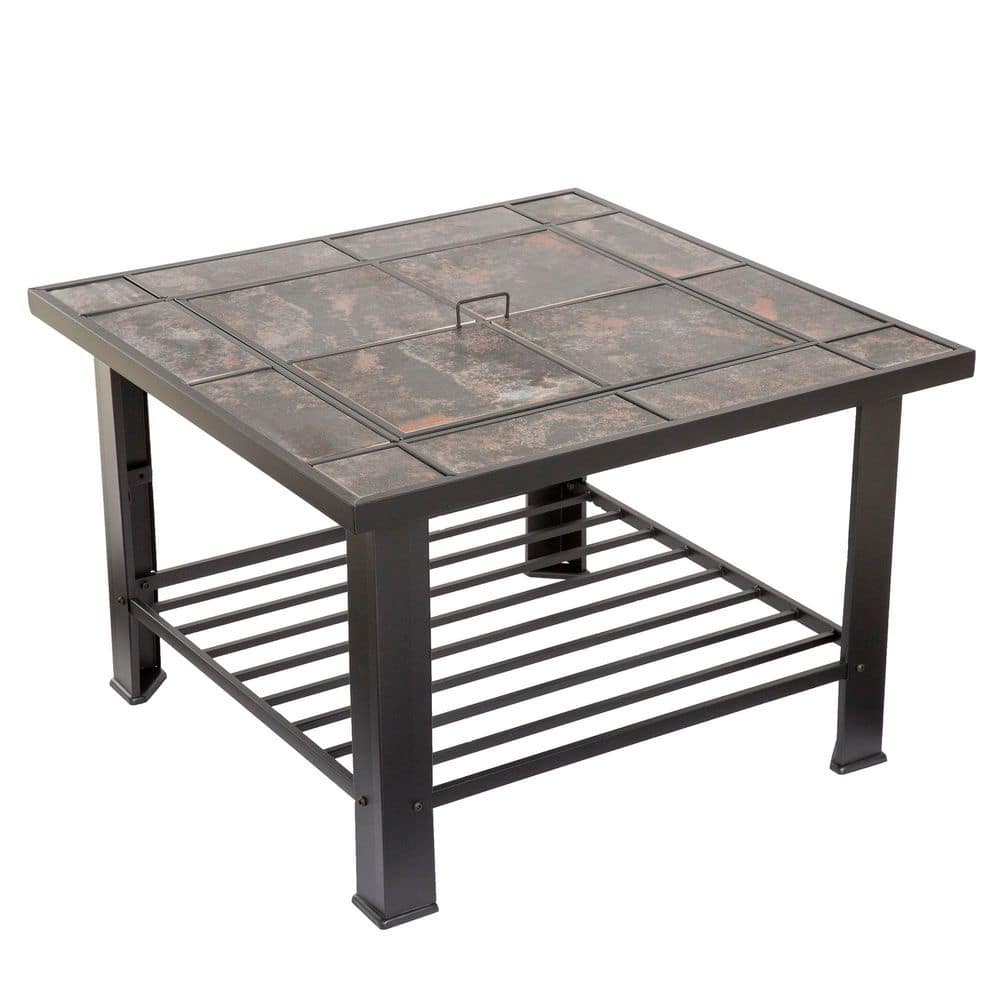 30 in. Square Steel Fire Pit and Table with Cover - Hercitys
