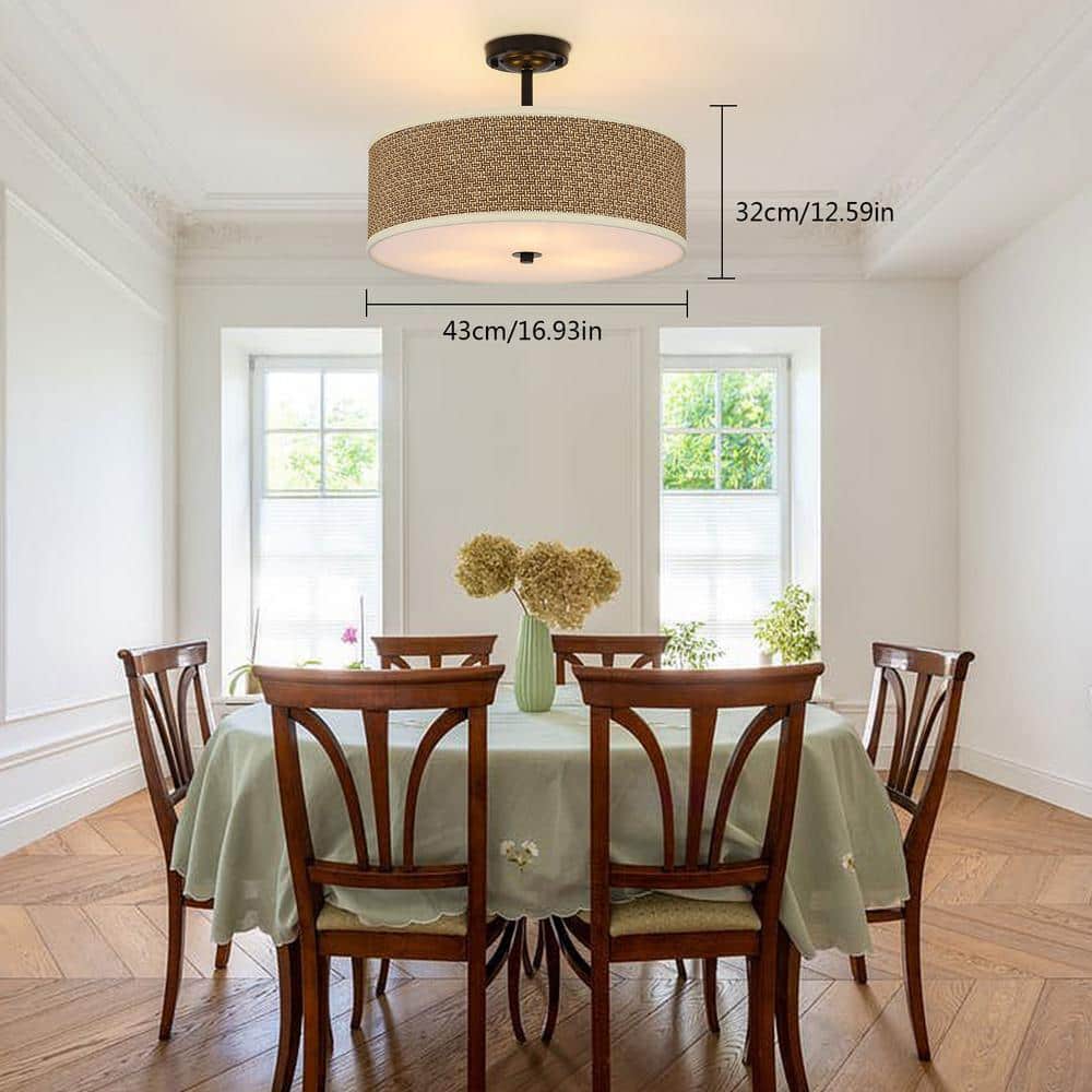 16.9 in. 3-light Brown Modern Rattan Semi-flush Mount Ceiling-Light - Hercitys