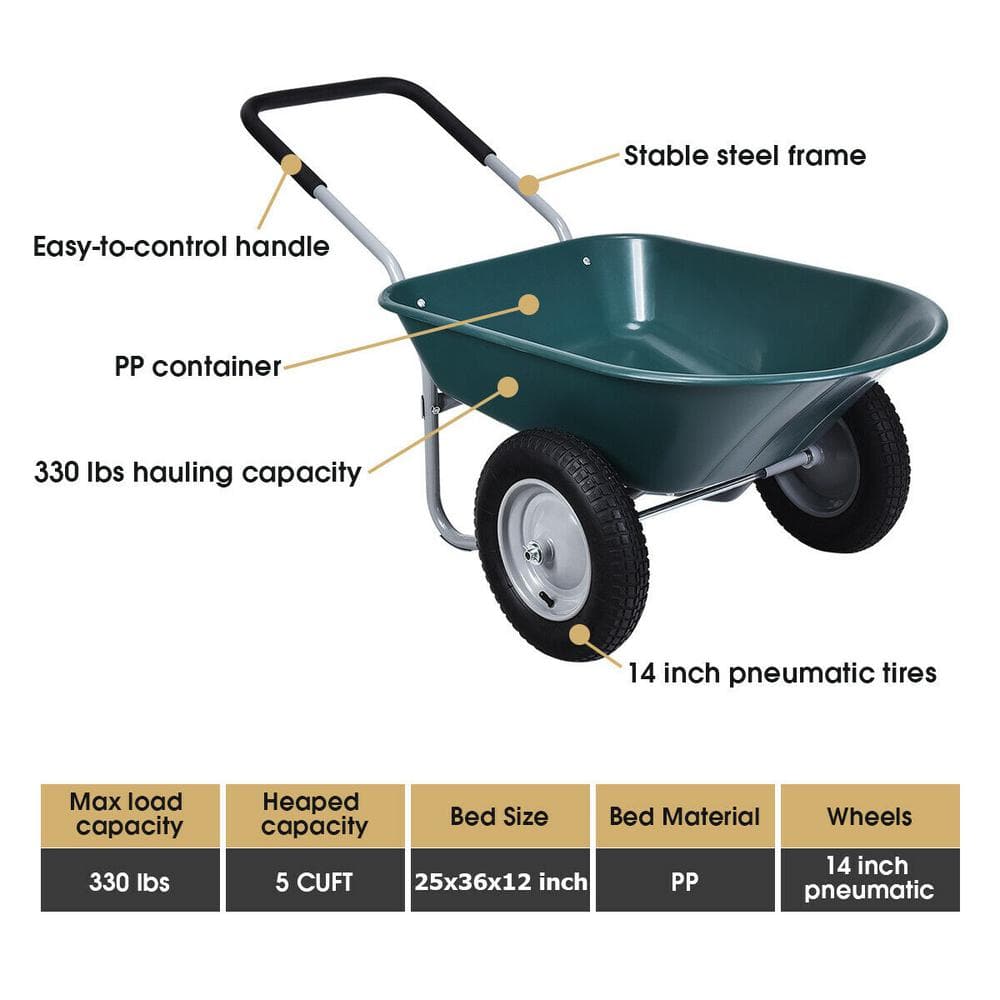 5 cu. ft. Plastic Garden Dolly Post Hole Digger Utility Cart Wheelbarrow - Hercitys